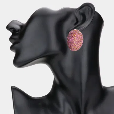 Fashnzfab Bling Studded Oval Evening Earrings - Fuchsia, Gold In Pink