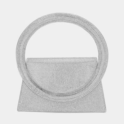 Fashnzfab Bling Studded Oversized Round Top Handle Mini Evening Bag / Crossbody Bag In Silver