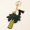 Fashnzfab Bling Studded Palm Tree Tassel Keychain / Bag Charm In Green