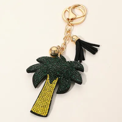 Fashnzfab Bling Studded Palm Tree Tassel Keychain / Bag Charm In Green