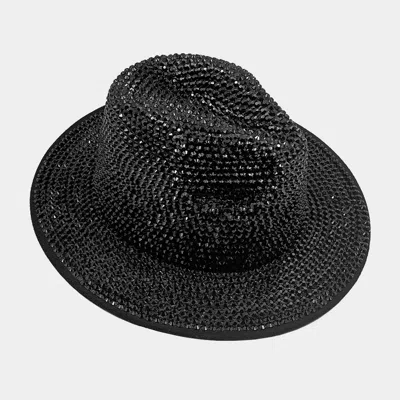 Fashnzfab Bling Studded Panama Hat In Black
