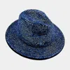 Fashnzfab Bling Studded Panama Hat In Blue