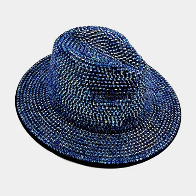 Fashnzfab Bling Studded Panama Hat In Blue