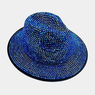 Fashnzfab Bling Studded Panama Hat In Blue