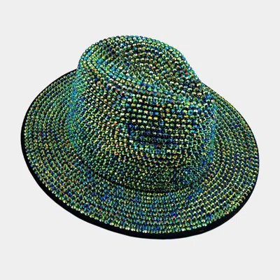 Fashnzfab Bling Studded Panama Hat In Green