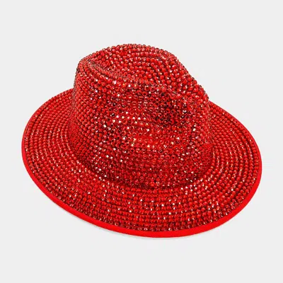 Fashnzfab Bling Studded Panama Hat In Red