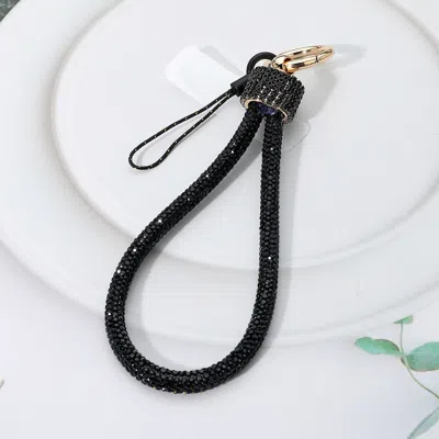 Fashnzfab Bling Studded Phone Strap Keychain Bag Charm In Black