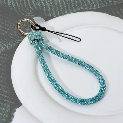 Fashnzfab Bling Studded Phone Strap Keychain Bag Charm In Blue