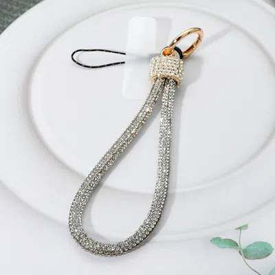 Fashnzfab Bling Studded Phone Strap Keychain Bag Charm In Gray