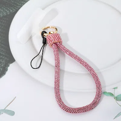 Fashnzfab Bling Studded Phone Strap Keychain Bag Charm In Pink