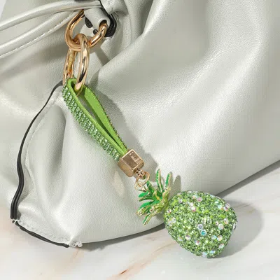 Fashnzfab Bling Studded Pineapple Keychain / Bag Charm In Green