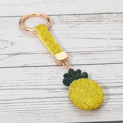 Fashnzfab Bling Studded Pineapple Keychain / Bag Charm In Green