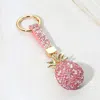 Fashnzfab Bling Studded Pineapple Keychain / Bag Charm In Pink