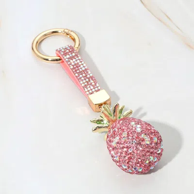 Fashnzfab Bling Studded Pineapple Keychain / Bag Charm In Pink