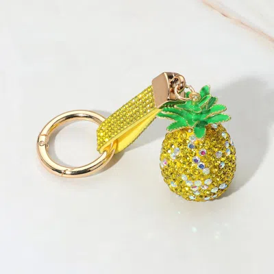 Fashnzfab Bling Studded Pineapple Keychain / Bag Charm In Yellow