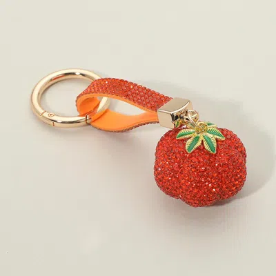Fashnzfab Bling Studded Pumpkin Keychain Bag Charm In Orange