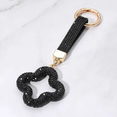 Fashnzfab Bling Studded Quatrefoil Keychain / Bag Charm In Black