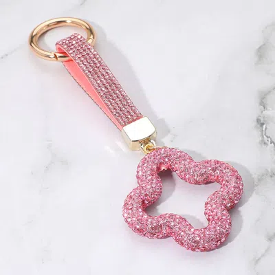 Fashnzfab Bling Studded Quatrefoil Keychain / Bag Charm In Pink