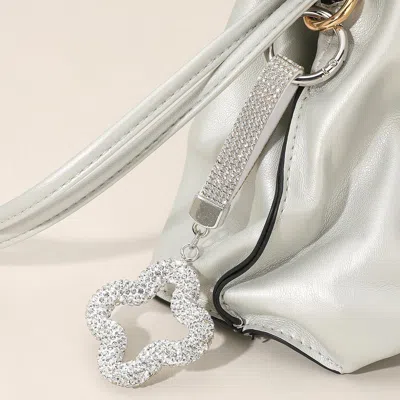 Fashnzfab Bling Studded Quatrefoil Keychain / Bag Charm In White