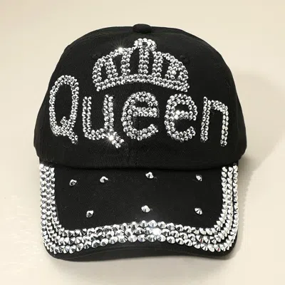 Fashnzfab Bling Studded Queen Message Glam Baseball Cap In Black
