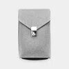 Fashnzfab Bling Studded Rectangle Flap Crossbody Cellphone Bag In Silver