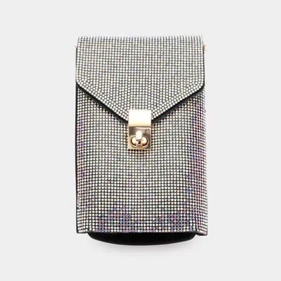 Fashnzfab Bling Studded Rectangle Flap Crossbody Cellphone Bag In White