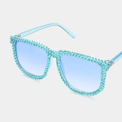 Fashnzfab Bling Studded Rim Tinted Lens Oversized Square Wayfarer Sunglasses In Green