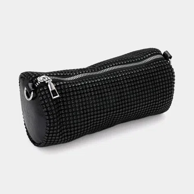 Fashnzfab Bling Studded Round Mini Crossbody Bag In Black