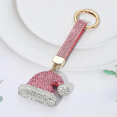 Fashnzfab Bling Studded Santa Hat Keychain Bag Charm In Pink