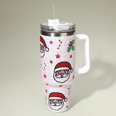 Fashnzfab Bling Studded Santa Holiday 40oz Stainless Steel Tumbler With Handle