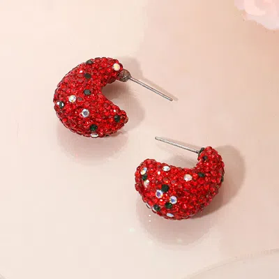 Fashnzfab Bling Studded Small Chunky Teardrop Holiday Hoop Earrings In Multi