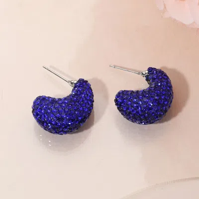 Fashnzfab Bling Studded Small Chunky Teardrop Hoop Earrings In Blue