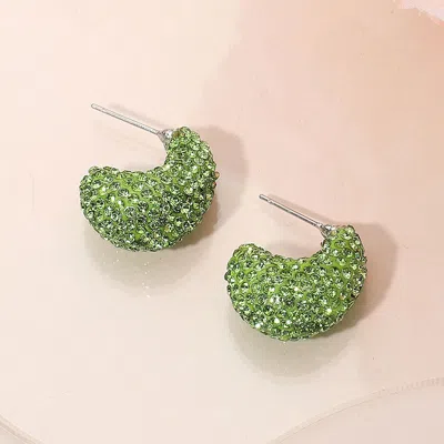 Fashnzfab Bling Studded Small Chunky Teardrop Hoop Earrings In Green