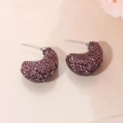 Fashnzfab Bling Studded Small Chunky Teardrop Hoop Earrings In Purple
