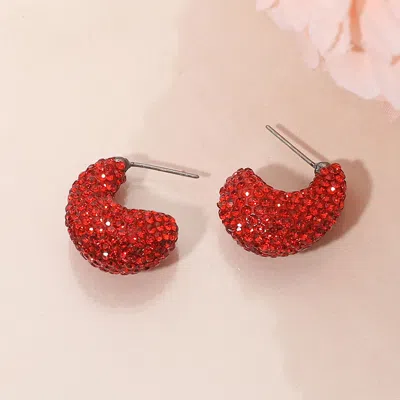 Fashnzfab Bling Studded Small Chunky Teardrop Hoop Earrings In Red