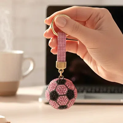 Fashnzfab Bling Studded Soccer Ball Bag Charm Keychain In Pink