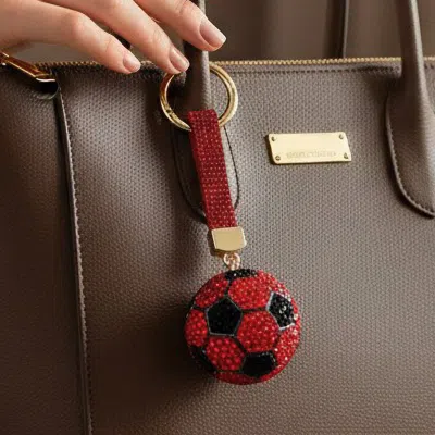 Fashnzfab Bling Studded Soccer Ball Bag Charm Keychain In Red