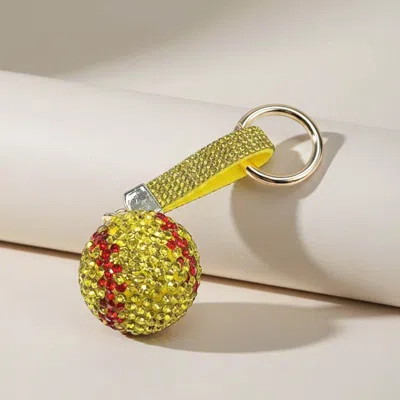 Fashnzfab Bling Studded Softball Keychain Bag Charm In Yellow