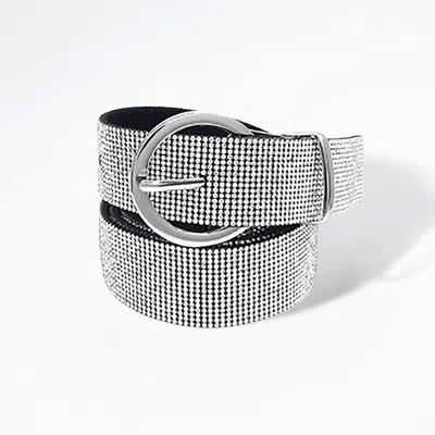 Fashnzfab Bling Studded Solid Belt In Silver