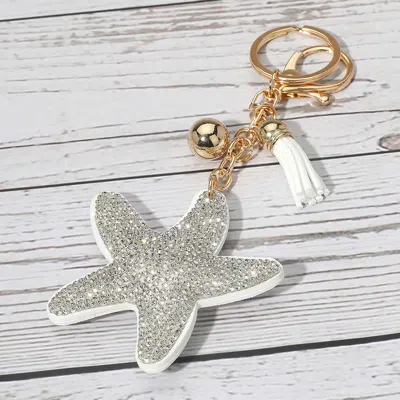 Fashnzfab Bling Studded Starfish Tassel Keychain / Bag Charm In Silver