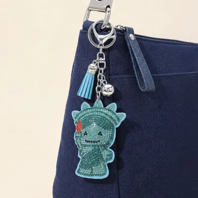 Fashnzfab Bling Studded Statue Of Liberty Keychain Bag Charm In Blue