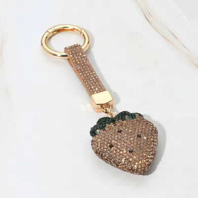Fashnzfab Bling Studded Strawberry Keychain / Bag Charm In Gold