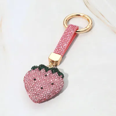Fashnzfab Bling Studded Strawberry Keychain / Bag Charm In Pink