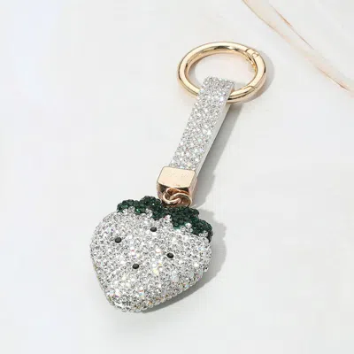 Fashnzfab Bling Studded Strawberry Keychain / Bag Charm In White