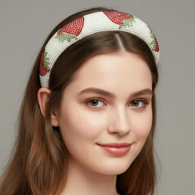Fashnzfab Bling Studded Strawberry Padded Headband In Multi