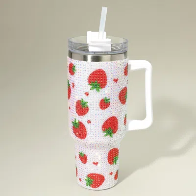 Fashnzfab Bling Studded Strawberry Pattern 40oz Stainless Steel Tumbler With Handle