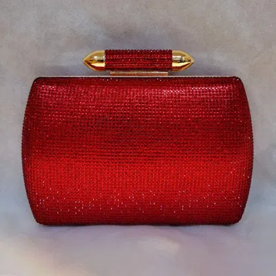 Fashnzfab Bling Studded Structured Hardcase Clutch Evening Bag / Crossbody Bag In Red