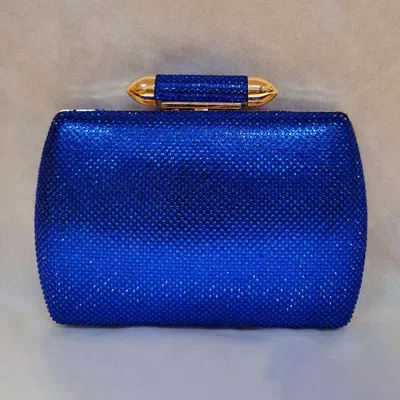 Fashnzfab Bling Studded Structured Hardcase Clutch Evening Bag / Crossbody Bag In Blue