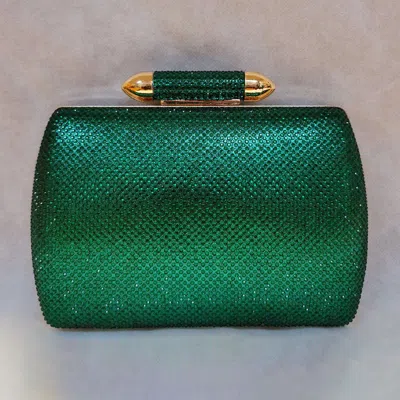 Fashnzfab Bling Studded Structured Hardcase Clutch Evening Bag / Crossbody Bag In Green