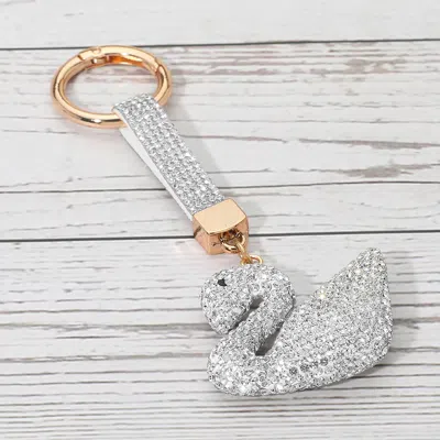 Fashnzfab Bling Studded Swan Keychain / Bag Charm In Silver